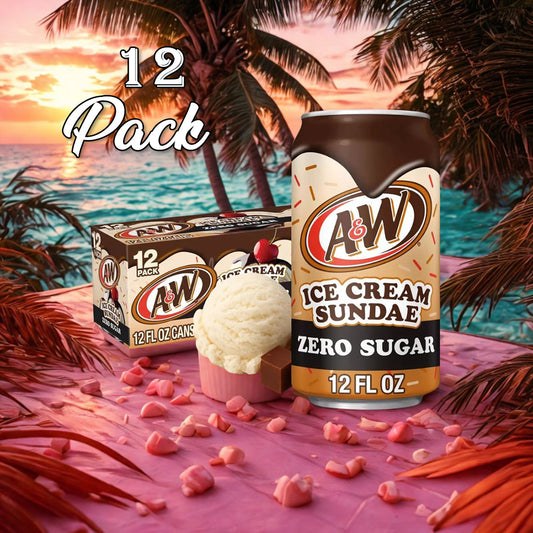 12 Pack A&W Ice Cream Sundae Zero Sugar Flavor Cans (12 Oz) Soda Pop (not for sale) A&W, Cases, 6 Pack, Latest, trending