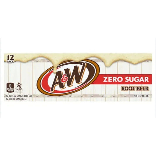 12 Pack A & W Root Beer Zero Sugar No Caffeine Soda Pop (not for sale) A&W, TSAED, cases, Zero Sugar, 12 Pack, Bestseller Drinks