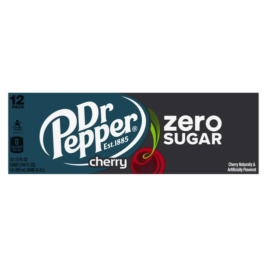 12 Pack Dr. Pepper Zero Sugar Cherry Soda Pop Keurig Dr Pepper company, TSAED, cases, Zero Sugar, 12 Pack, Bestseller Drinks