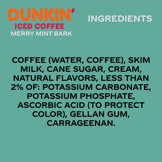 12 Pack Dunkin Iced Coffee Merry Mint Bark Bottle 13.7 Oz Soda Pop (not for Sale) Dunkin, 12 Pack
