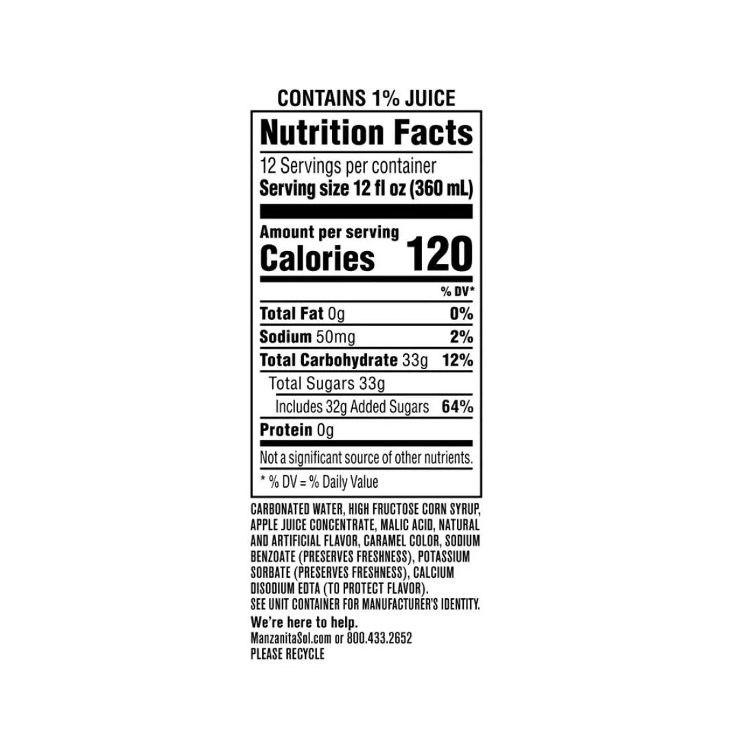 12 Pack Manzanita Sol Real Apple Juice Soda Pop (not for sale) Manzanita, TSAED, cases, 12 Pack