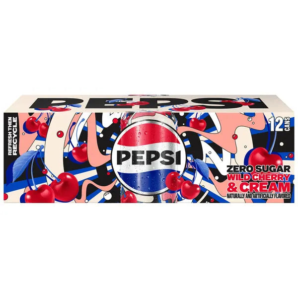 12 Pack Pepsi Cola Wild Cherry Cream Zero Sugar Soda (not for sale) Pepsi, trending products, 12 Pack, Zero Sugar, Bestseller, Bestseller Drinks