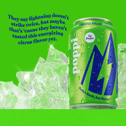 12 Pack Poppi Alpine Blast Can (12 Oz) Soda Pop Poppi, 12 Pack, Cases