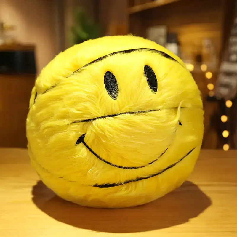 Smile Basketball Plushie Throw Pillow Textured Yellow 30-32cm Quirky Stuff (not for sale) Smile Basketball Plushie Throw Pillow