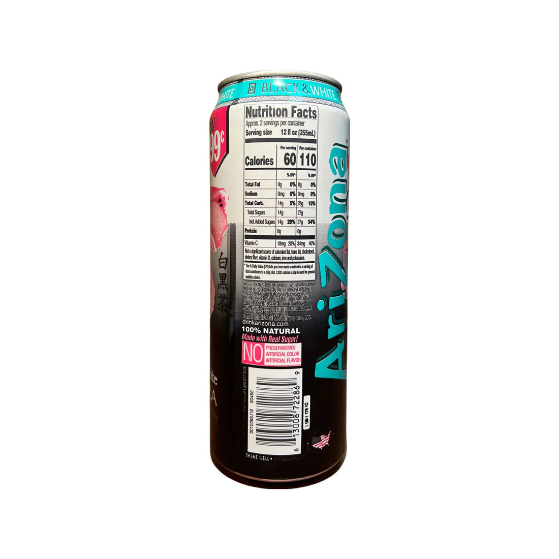 24 Pack Arizona Black & White Iced Tea Cans Soda Pop Arizona, 24 Pack, Cases