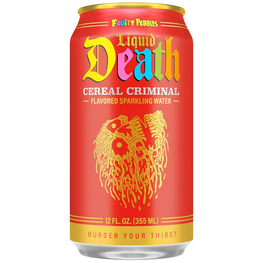 24 Pack Liquid Death Cereal Criminal Flavor Sparkling Water (12 Oz) Soda Pop (not for Sale) Liquid Death, 24 Pack, Cases