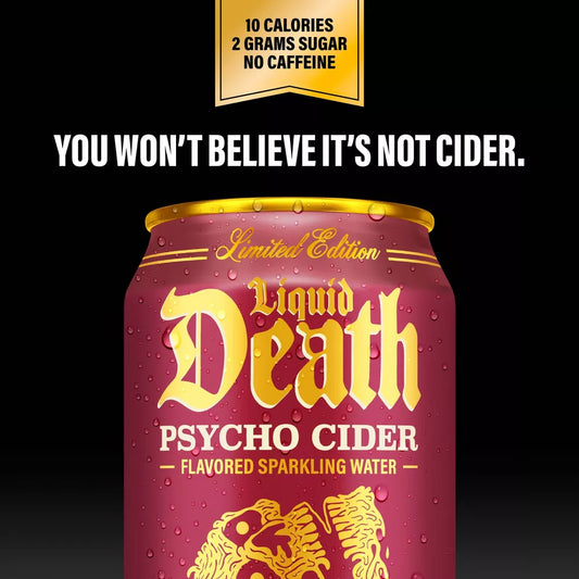 24 Pack Liquid Death Psycho Cider (12 Oz) Soda Pop Liquid Death, 24 Pack, Cases, Bestseller Drinks