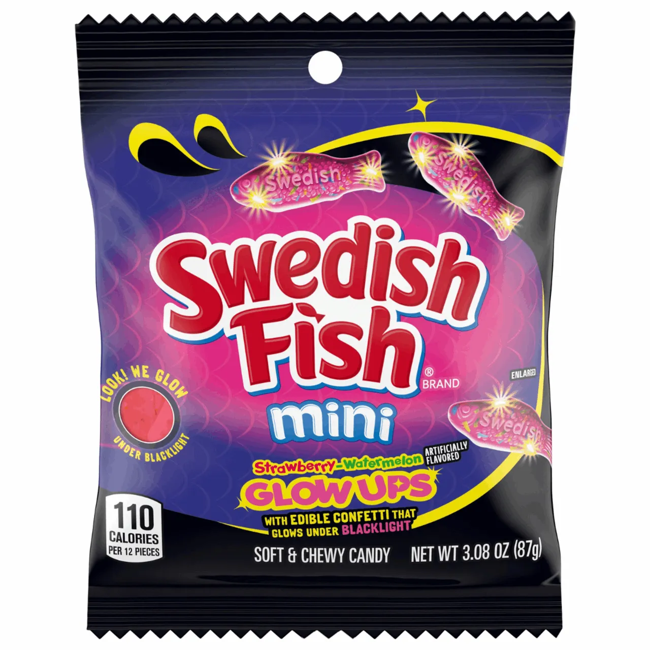 Swedish Fish Glowups Soft Candy Peg Bag 3.08oz Snacks/Chocolates (not for sale) Swedish Fish, TSARC, TSASN&CH, trending products