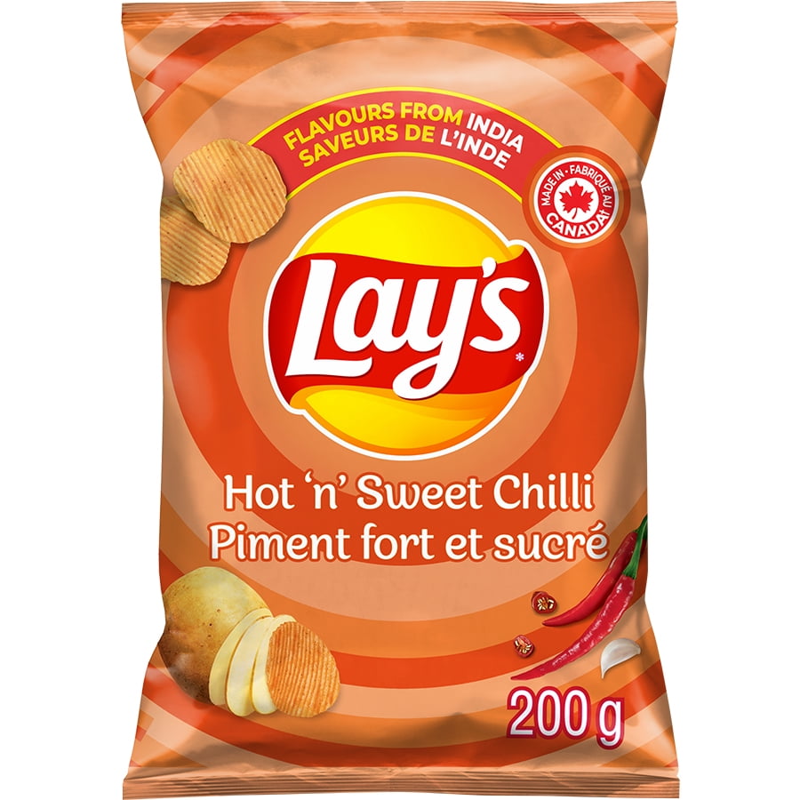 Lays Hot 'N' Sweet Chilli Ridged Flavoured Potato Chips 200g Snacks/Chips Lays, latest, Trending Products