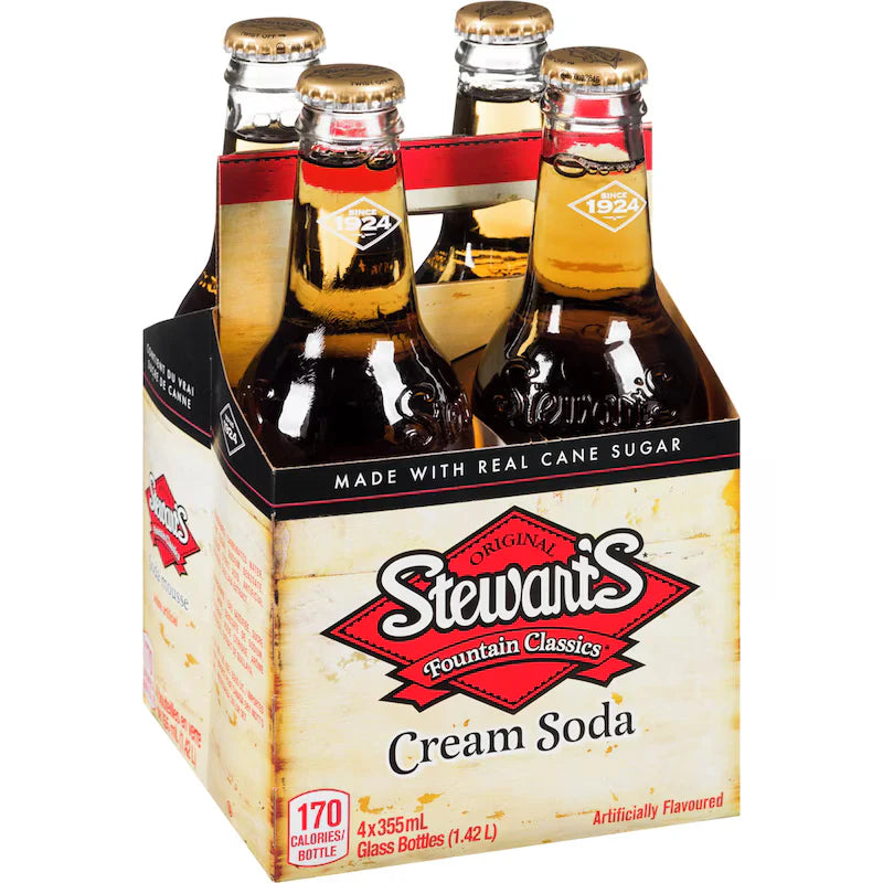 4 Pack Stewart's Cream Soda 355ml Soda Pop Stewarts