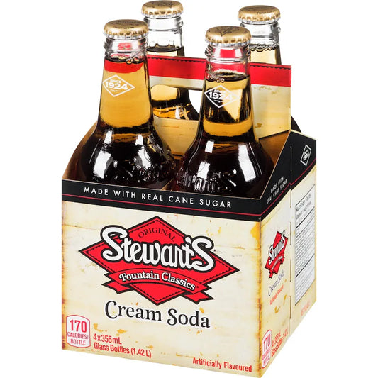4 Pack Stewart's Cream Soda 355ml Soda Pop Stewarts
