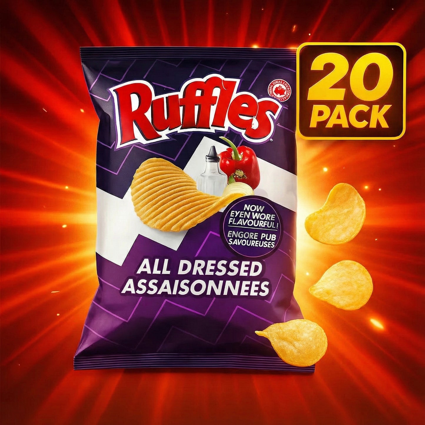 20 Pack Ruffles Potato Chips 40g Each Snacks/Chips Ruffles ,Trending Products