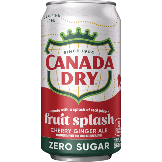 6 Pack Canada Dry Fruit Splash Cherry Ginger Ale Zero Sugar Soda Pop Canada Dry, TSAED, Cases, 6 Pack, Zero Sugar