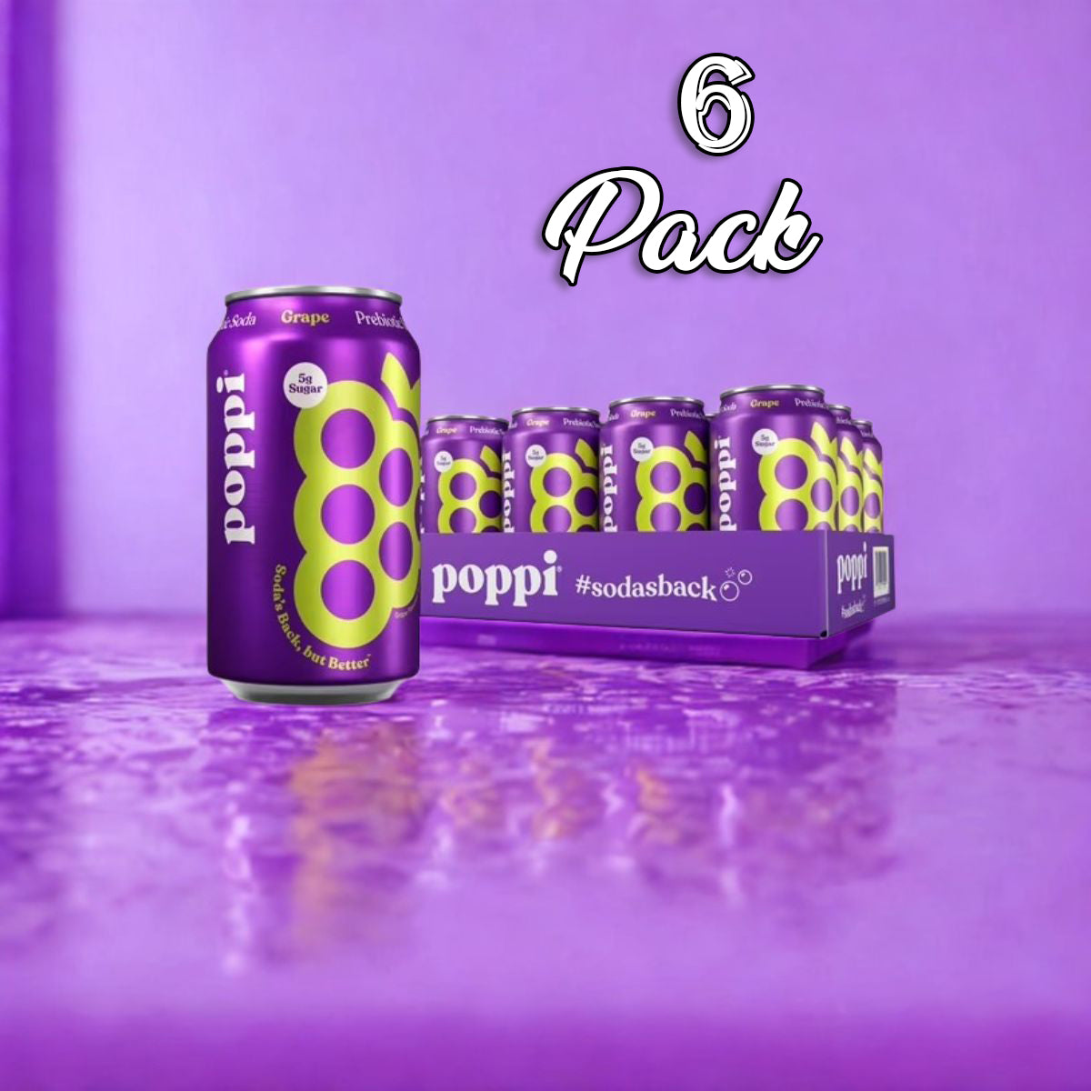 6 Pack - Poppi Grape Soda Pop (not for Sale) Poppi, TSAED, Cases, 12 Pack