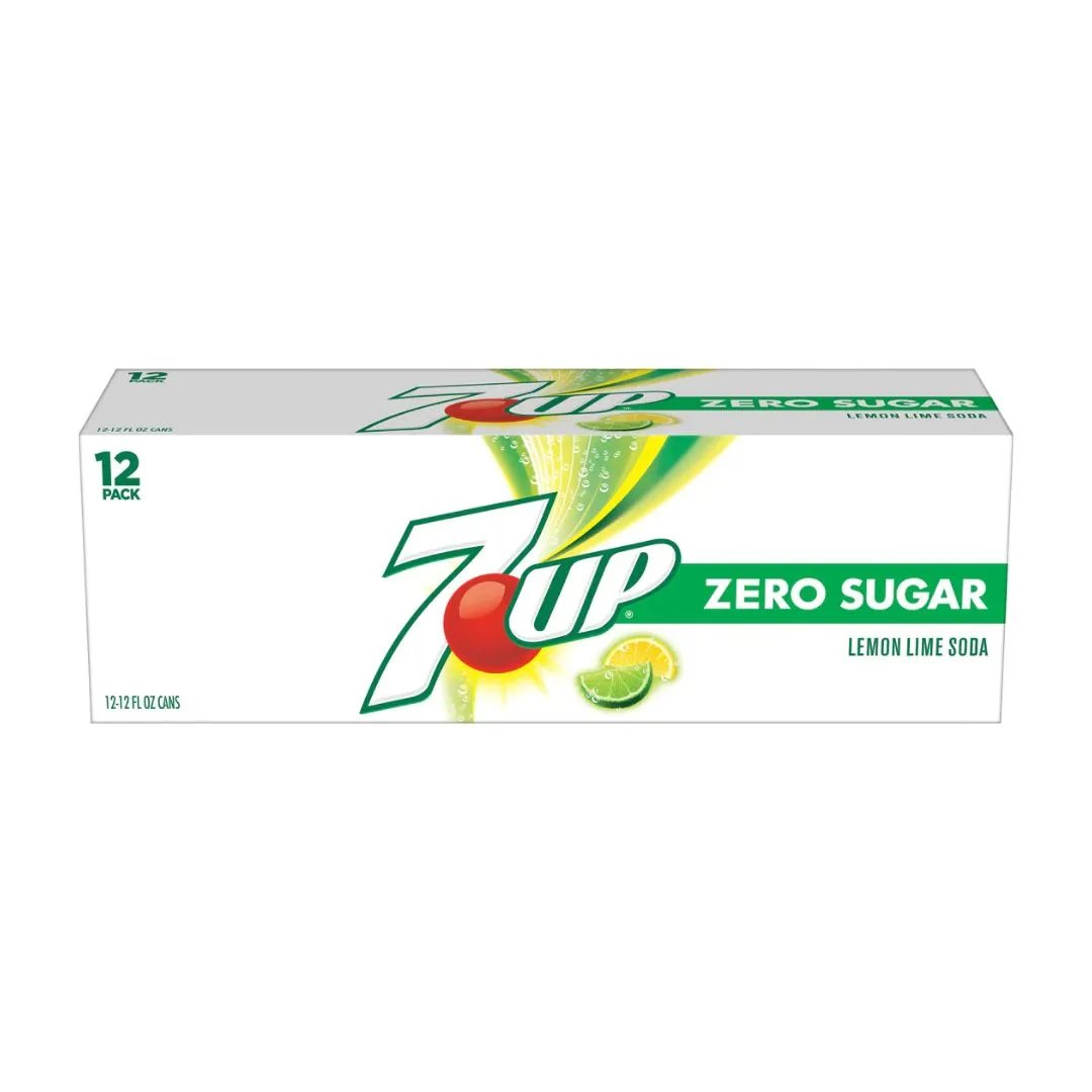 12 Pack 7UP Lemon Lime Zero Sugar Soda Pop (not for sale) 7up, TSAED, cases, Zero Sugar, 12 Pack