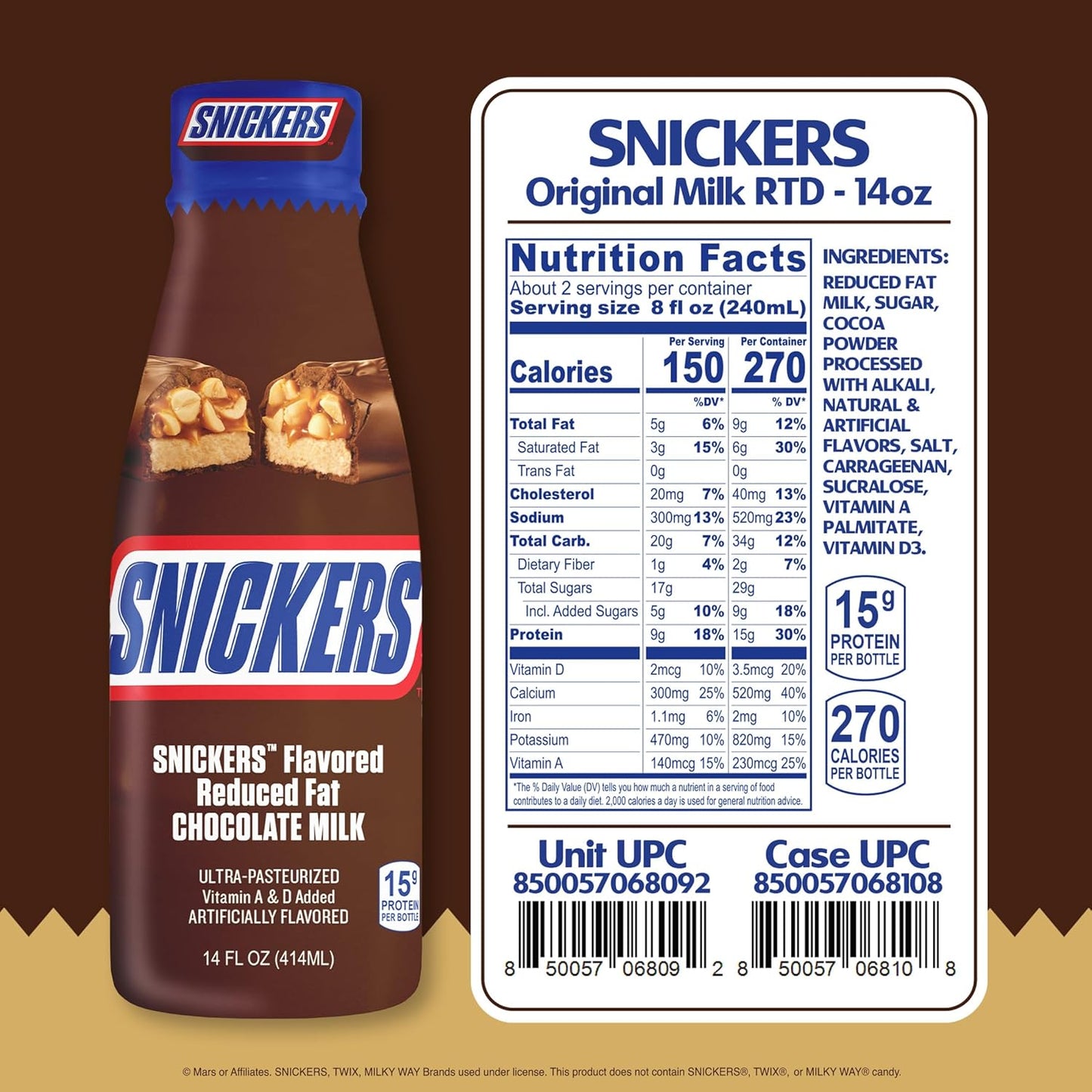 12 Pack Snickers Flavored Reduced Fat Chocolate Milk Drink, 414ml Drink Mixes Snickers, Trending, Latest products