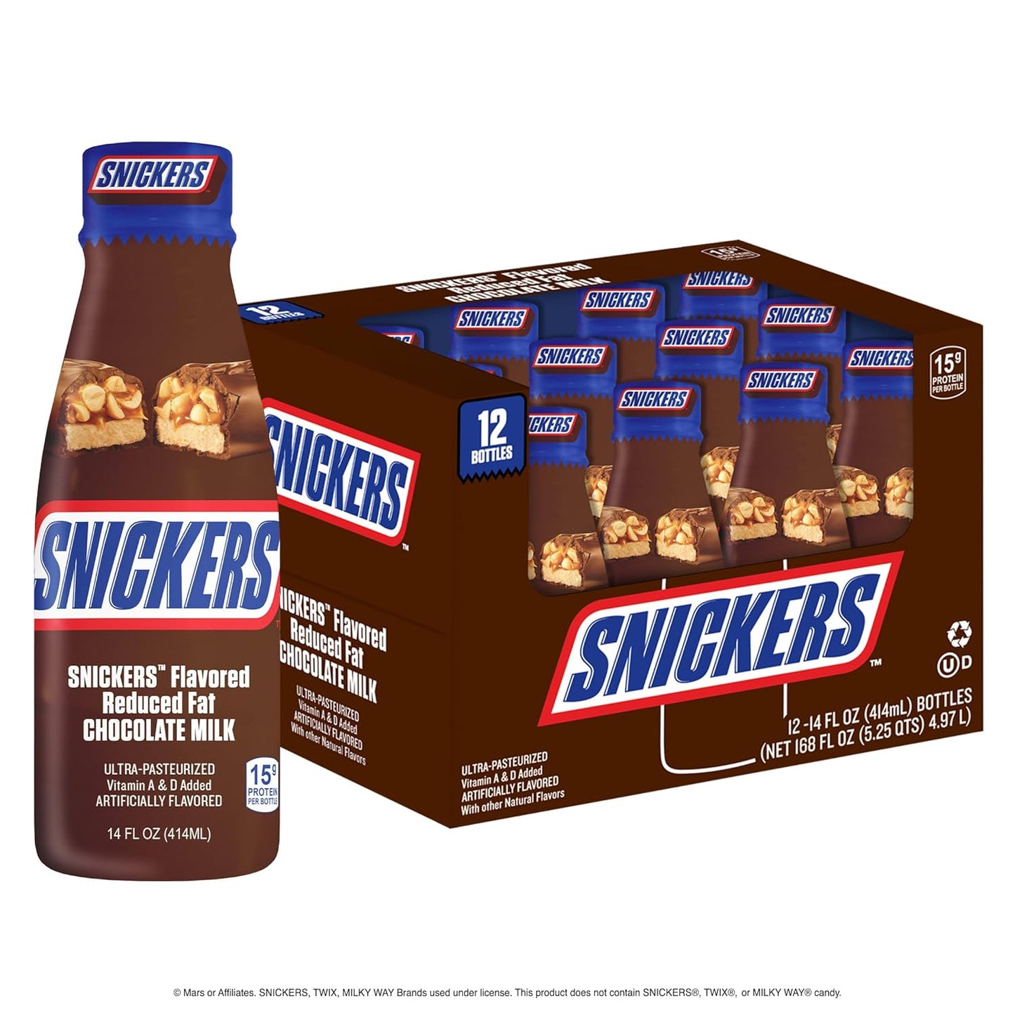 12 Pack Snickers Flavored Reduced Fat Chocolate Milk Drink, 414ml Drink Mixes Snickers, Trending, Latest products
