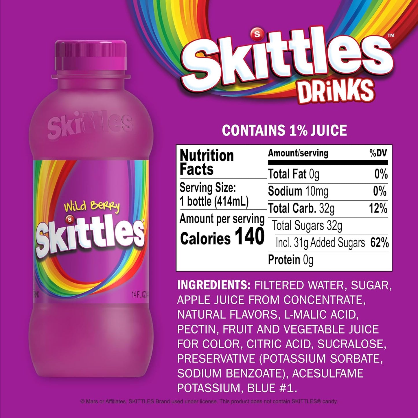12 Pack Skittle Wild Berry Flavored Drink 14Oz Soda Pop Skittles, trending products, Latest