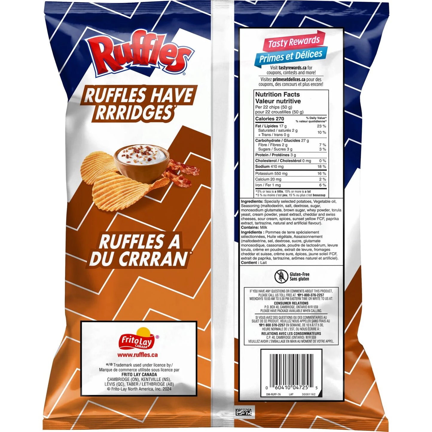 Ruffles Sour Cream 'N Bacon Flavoured Potato Chips, 200g