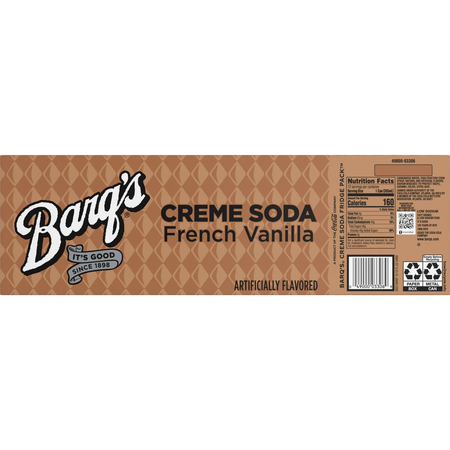 12 Pack Barq's French Vanilla Cream Soda Soda Pop Barqs, TSAED, cases, 12 Pack, Bestseller Drinks