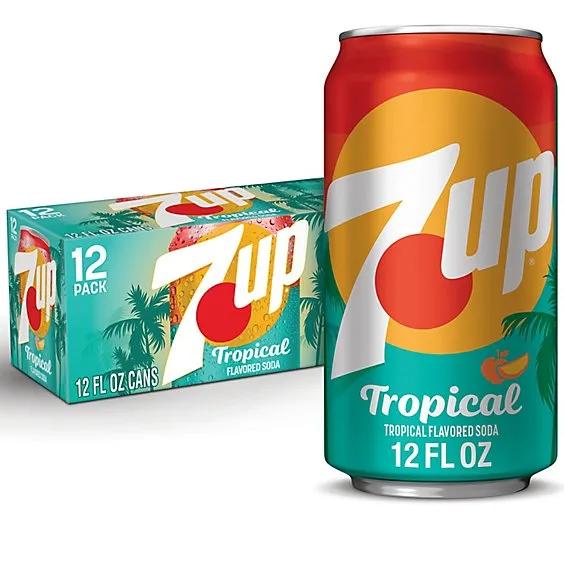 12 pack 7UP Tropical - Soda Pop (not for Sale) from 7UP, 12 Pack, Cases