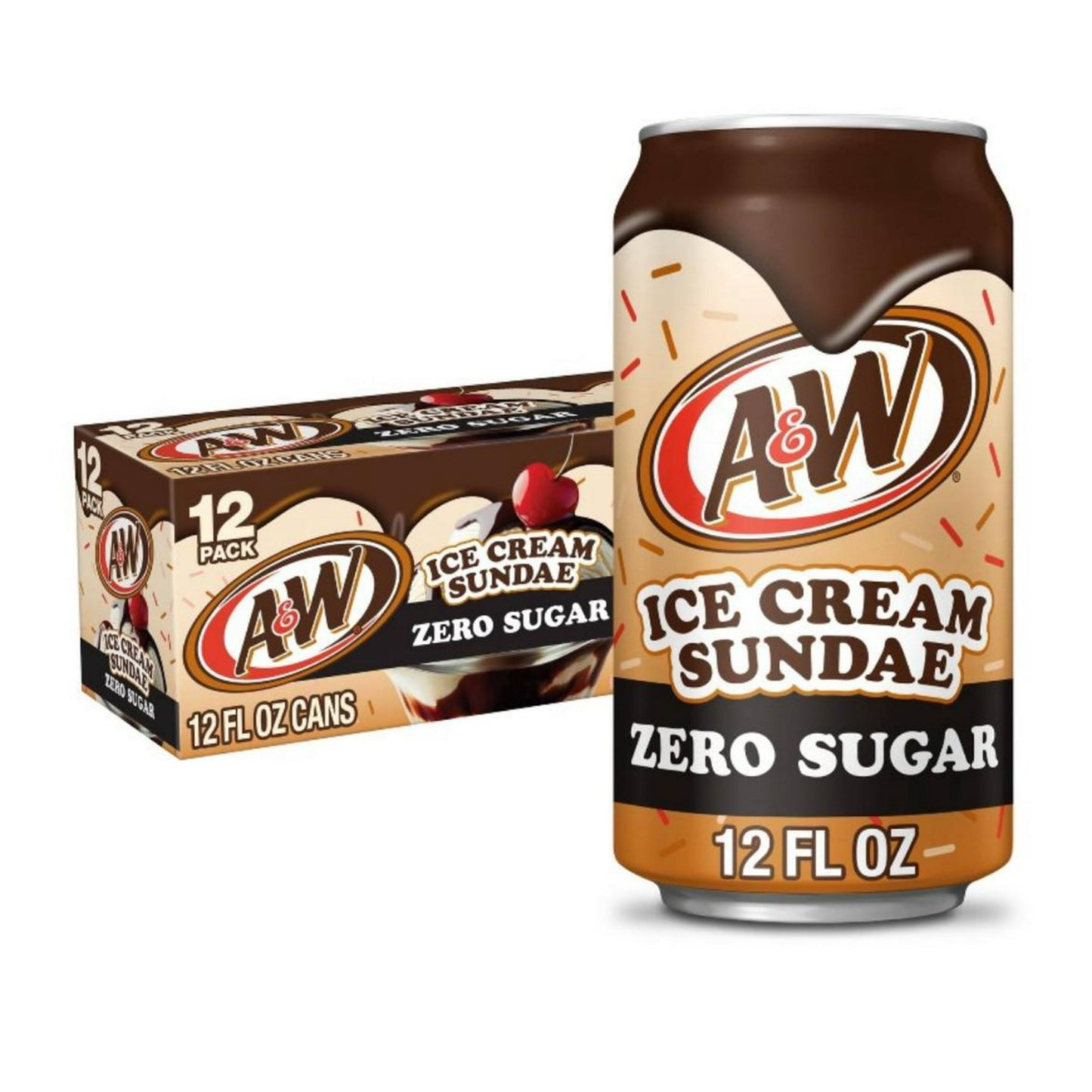 12 Pack A&W Ice Cream Sundae Zero Sugar Flavor Cans (12 Oz) Soda Pop (not for sale) A&W, Cases, 6 Pack, Latest, trending
