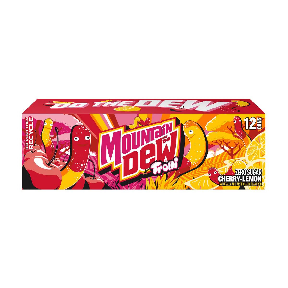 12 Pack MTN Dew Trolli Zero Sugar (12 Oz) Soda Pop (not for sale) Minute Maid, Cases, 6 Pack, Zero Sugar