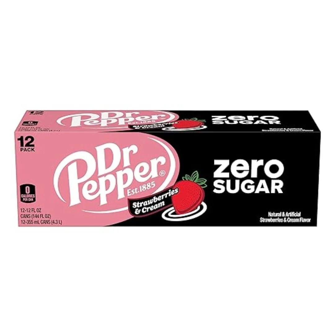 12 Pack Dr Pepper Strawberries & Cream Zero Sugar Soda Pop (not for sale) Keurig Dr Pepper company, TSAED, cases, Zero Sugar, 12 Pack, Bestseller, Bestseller Drinks