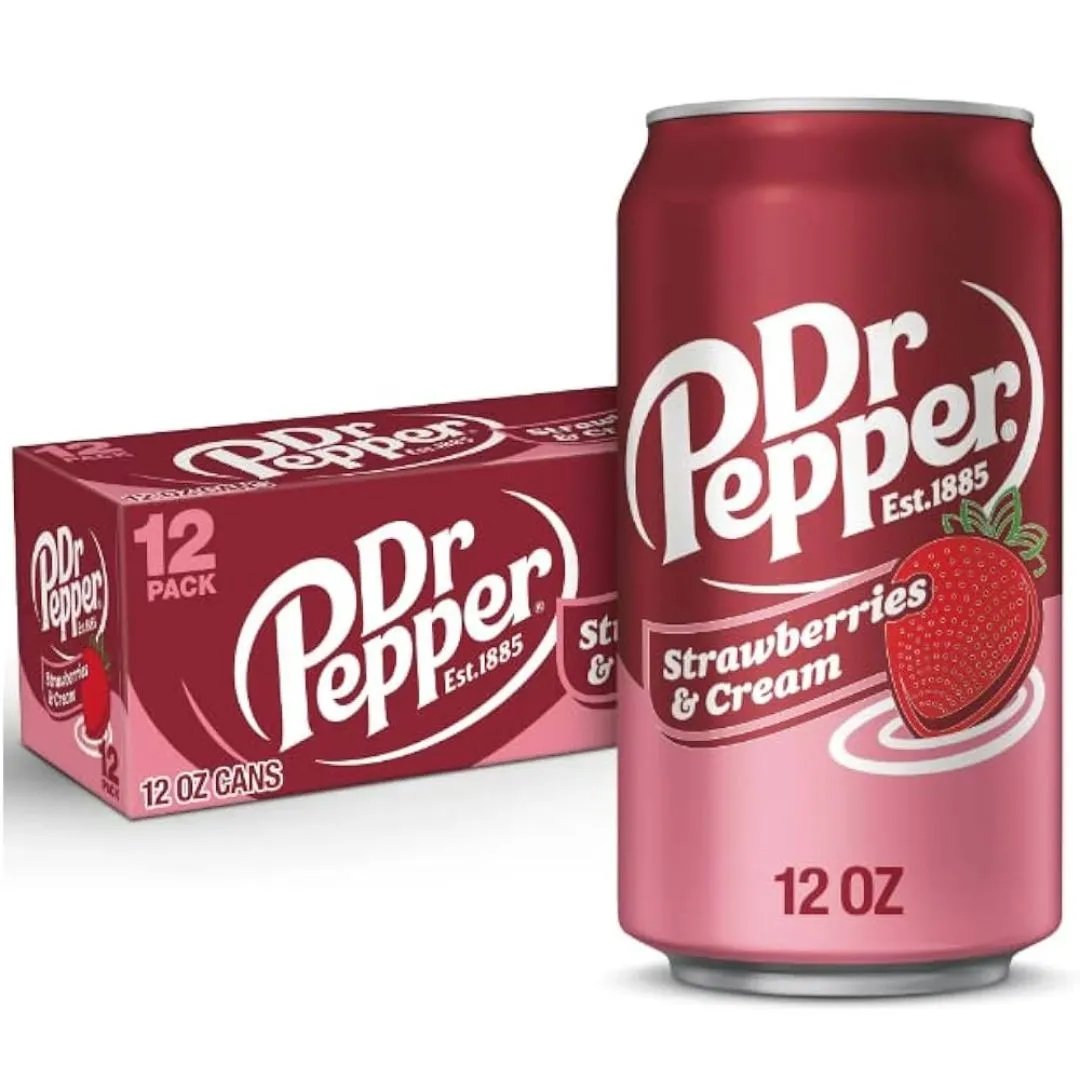 12 Pack Dr Pepper Strawberry & Cream - Soda Pop (not for sale) from Keurig Dr Pepper company, TSAED, cases, 12 Pack