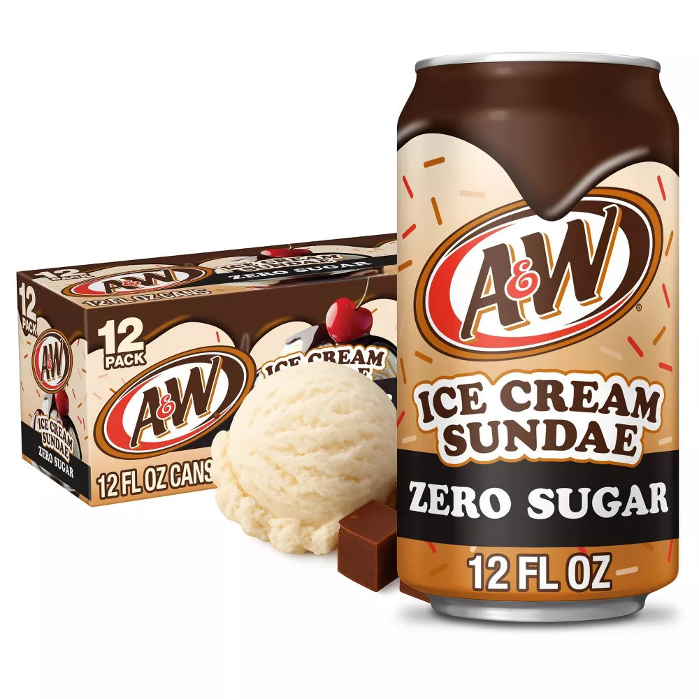 12 Pack A&W Ice Cream Sundae Zero Sugar Flavor Cans (12 Oz) Soda Pop (not for sale) A&W, Cases, 6 Pack, Latest, trending