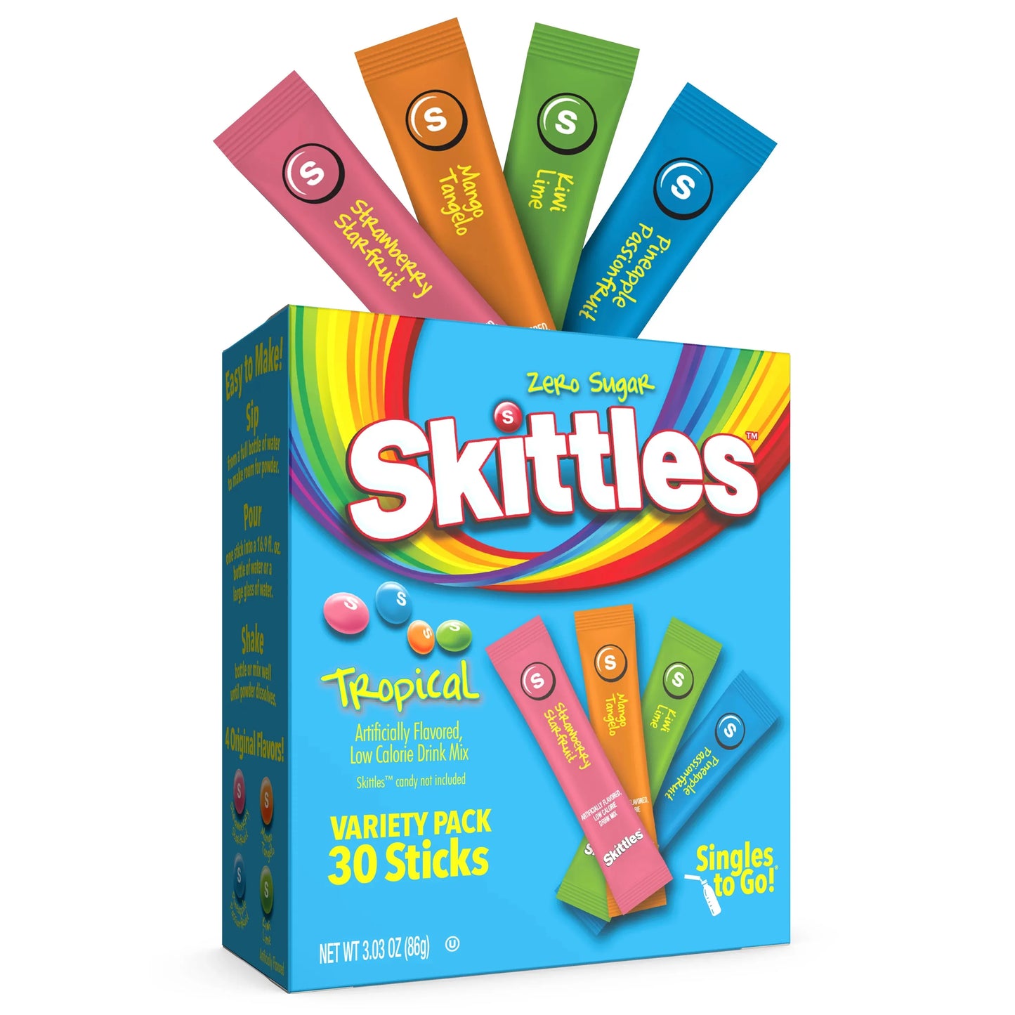 Skittles Zero Sugar Tropical 30 Sticks Drink Mixes (not for sale) Skittles, TSARC, TSASN&CH, trending products