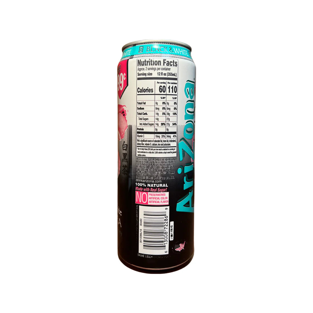 24 Pack Arizona Black & White Iced Tea Cans Soda Pop Arizona, 24 Pack, Cases