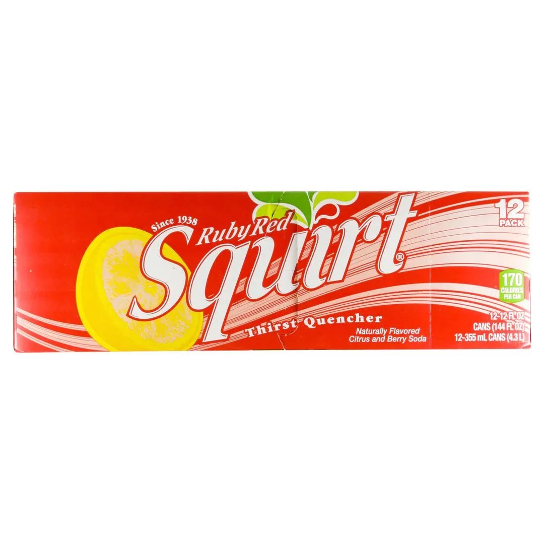 12 Pack Squirt Ruby Red Citrus and Berry Soda Soda Pop (not for sale) Squirt, TSAED, Cases, 12 Pack