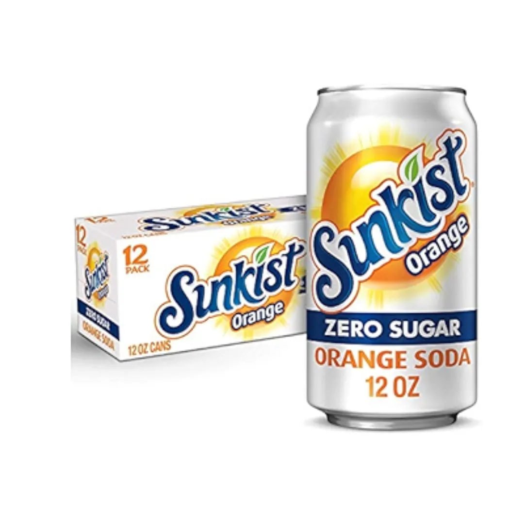 12 Pack Sunkist Zero Sugar Orange Soda Soda Pop (not for sale) Sunkist, TSAED, Zero Sugar, 12 Pack, Cases