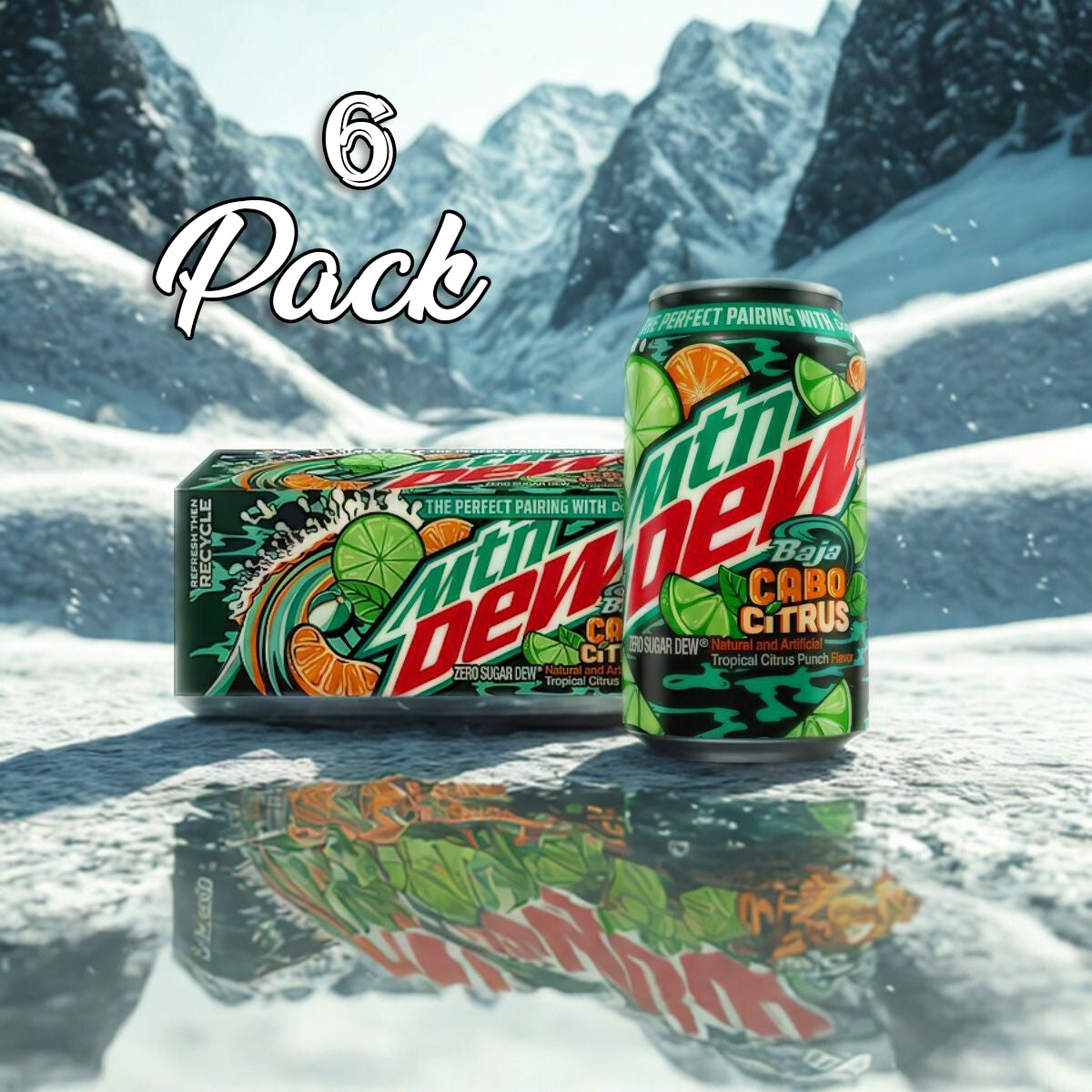 6 Pack MTN Dew Baja Cabo Citrus Zero Sugar Soda Pop Mtn Dew, Cases, 6 Pack, Zero Sugar, Trending