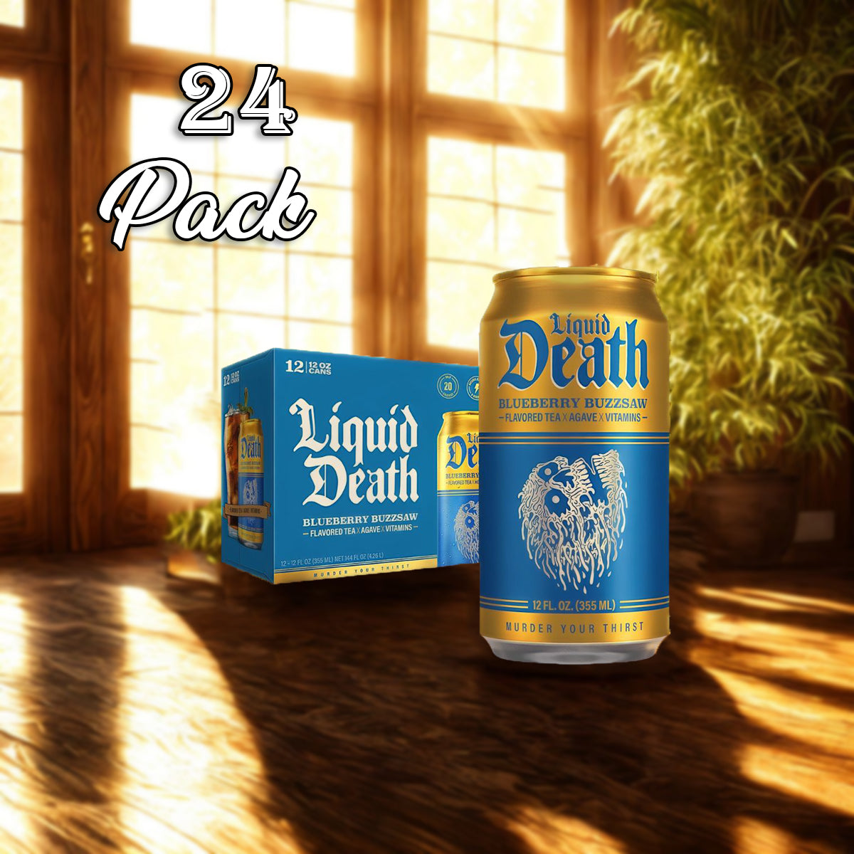 24 Pack Liquid Death Blueberry Buzzsaw Flavor Iced Tea Cans (12 Oz) Soda Pop (not for Sale) Liquid Death, 24 Pack, Cases