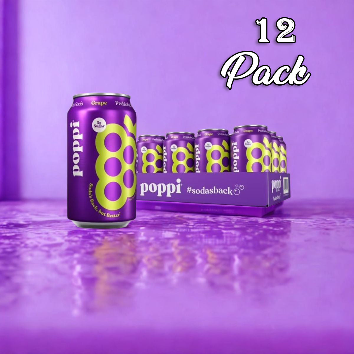 12 Pack - Poppi Grape Soda Pop (not for Sale) Poppi, 12 Pack, Cases