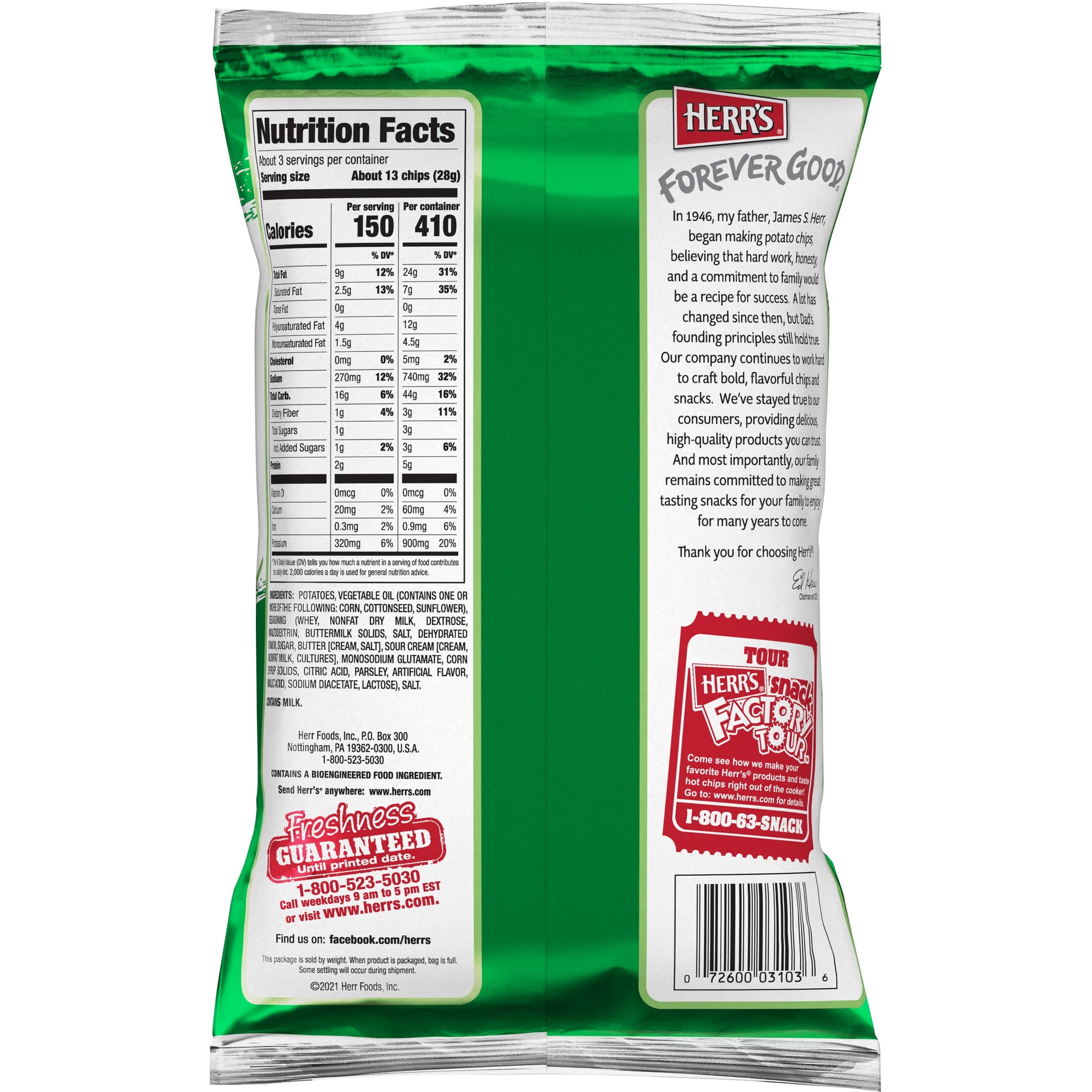 Herr's Sour Cream and Onion Potato Chips 71g Snacks/Chips Herr’s, Trending, Latest Products