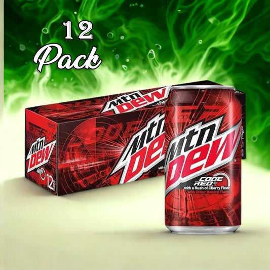 12 Pack Mtn Dew Code Red Soda Pop (not for sale) Mtn Dew, TSAED, 12 Pack, Cases