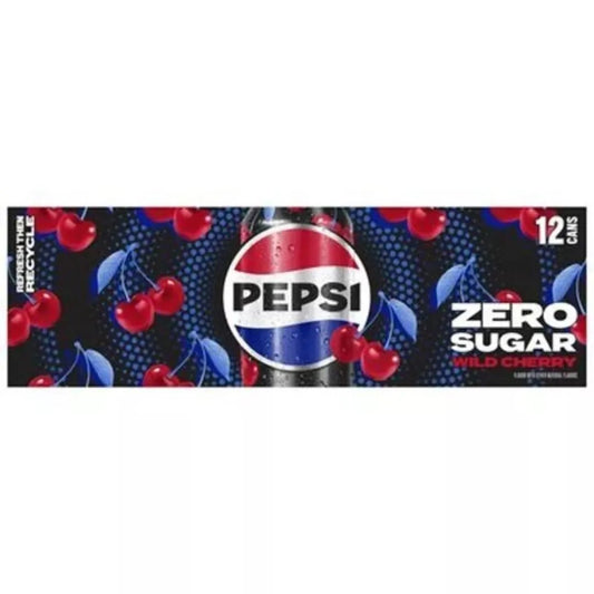 12 Pack Pepsi Wild Cherry Zero Sugar Soda Pop (not for sale) PepsiCo, TSAED, Zero Sugar, 12 Pack, Zero Sugar