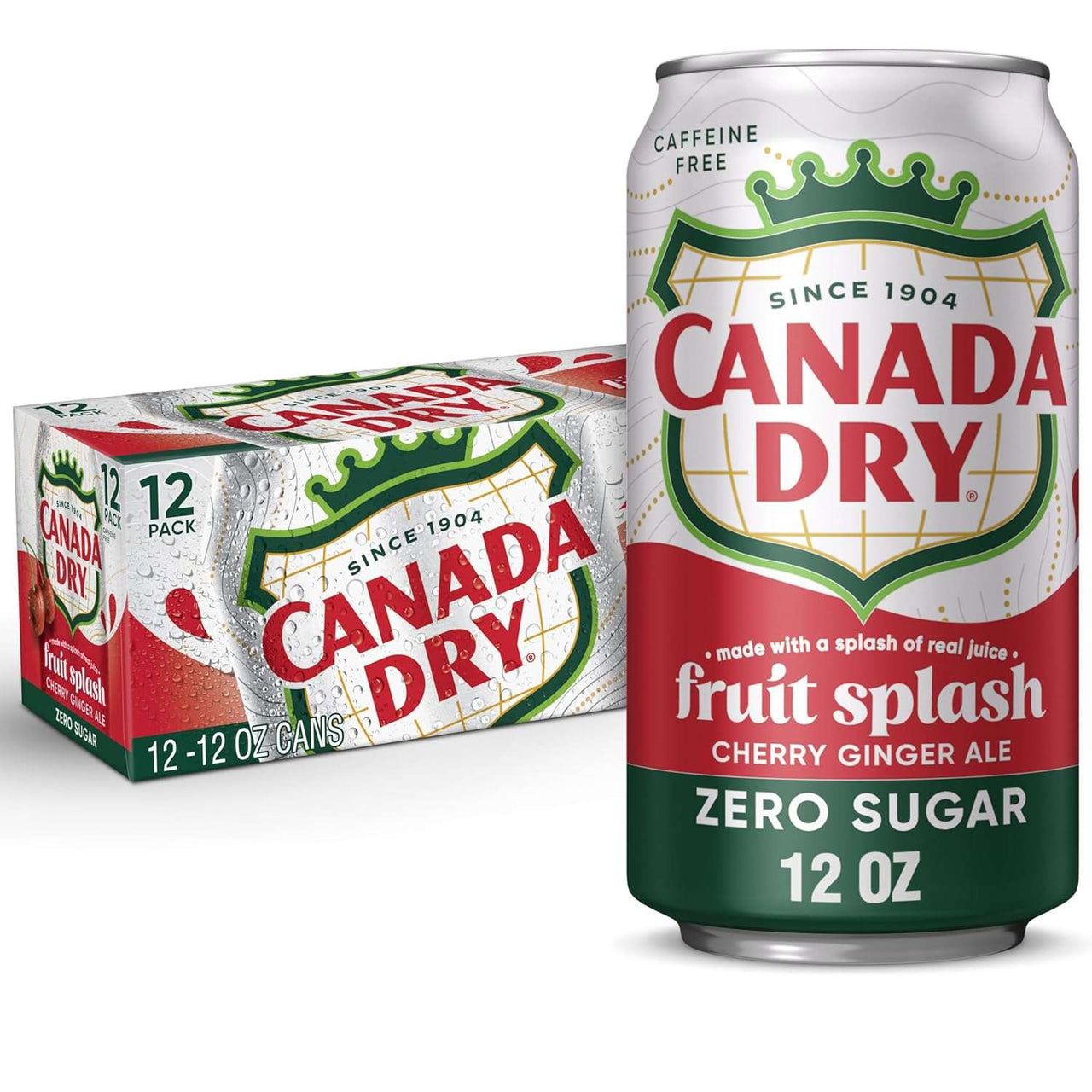 12 Pack Canada Dry Fruit Splash Cherry Ginger Ale Zero Sugar