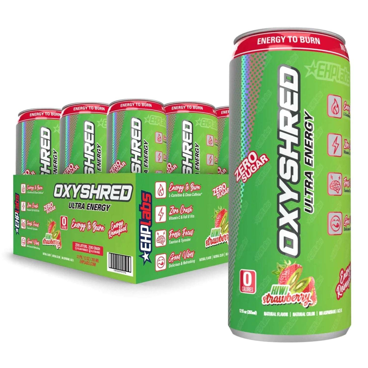 12 Pack Oxyshred Kiwi Strawberry Ultra Energy Zero Sugar