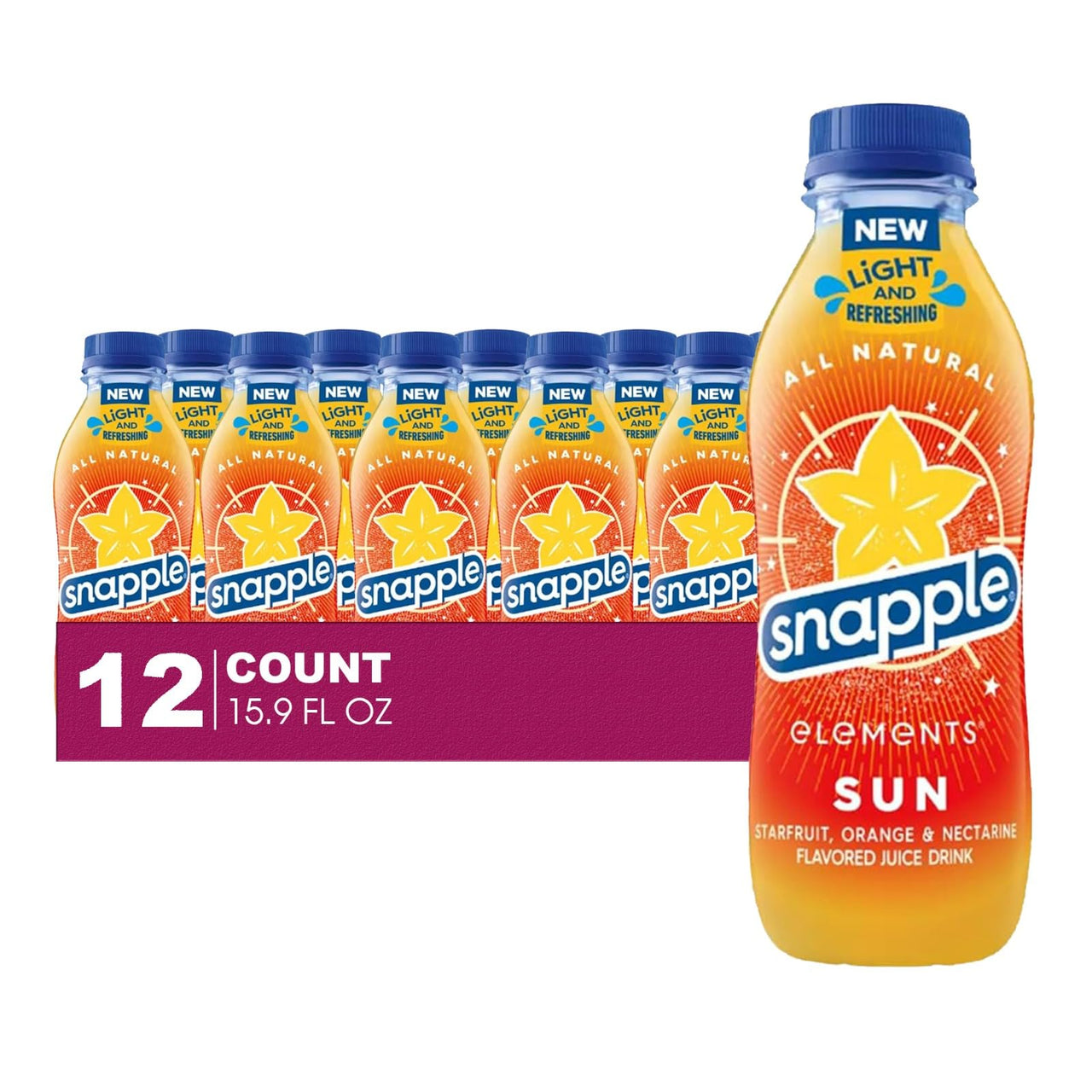 12 Pack Snapple Elements Sun Starfruit and Orange