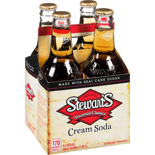 4 Pack Stewart's Cream Soda 355ml Soda Pop Stewarts