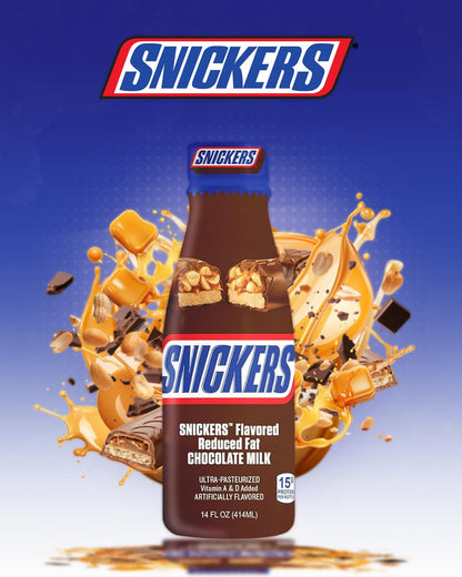 12 Pack Snickers Flavored Reduced Fat Chocolate Milk Drink, 414ml Drink Mixes Snickers, Trending, Latest products