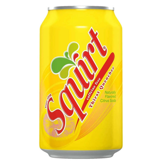 6 Pack Squirt Grapefruit Citrus Soda Can Soda Pop (not for sale) Squirt, Cases, 6 Pack