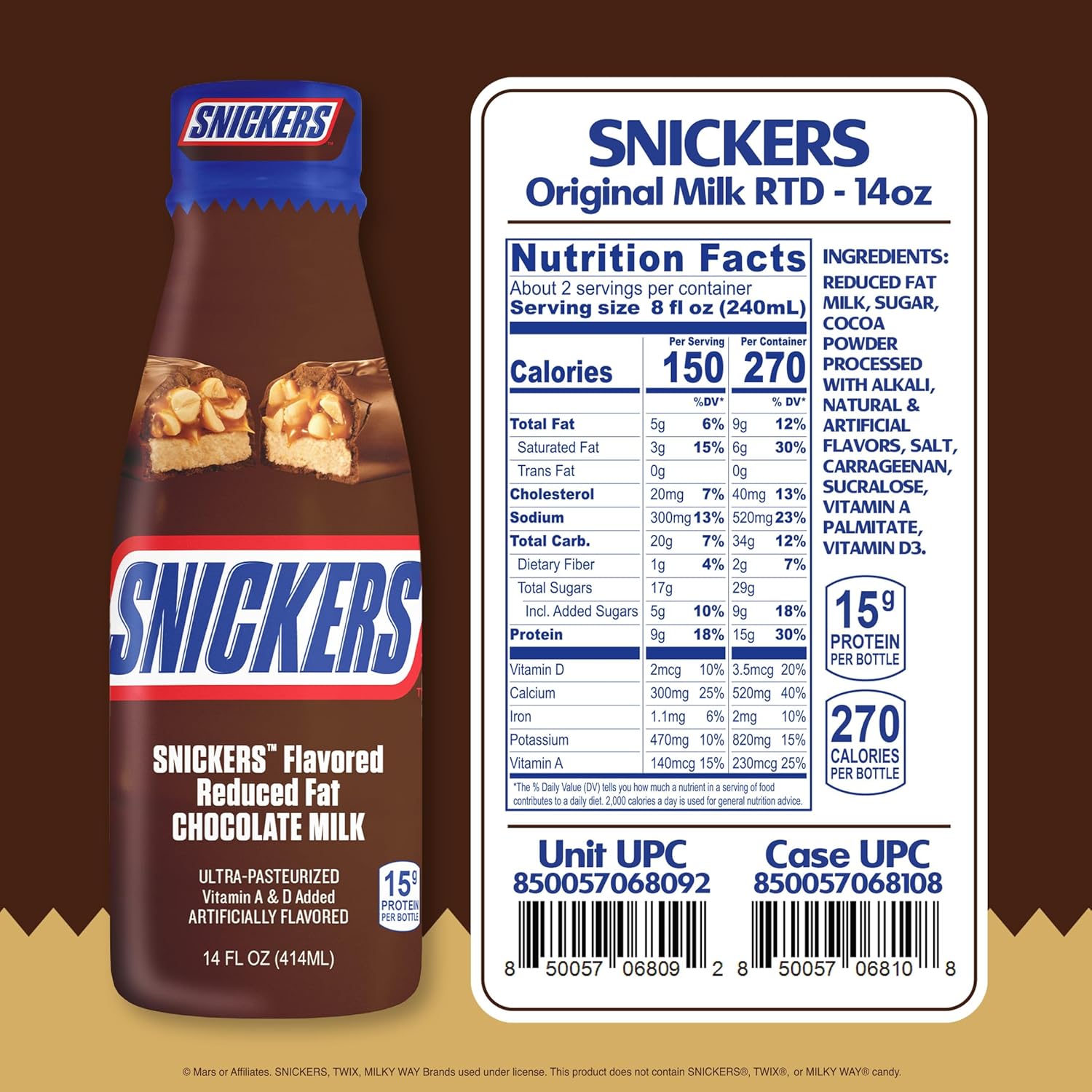 12 Pack Snickers Flavored Reduced Fat Chocolate Milk Drink, 414ml Drink Mixes Snickers, Trending, Latest products