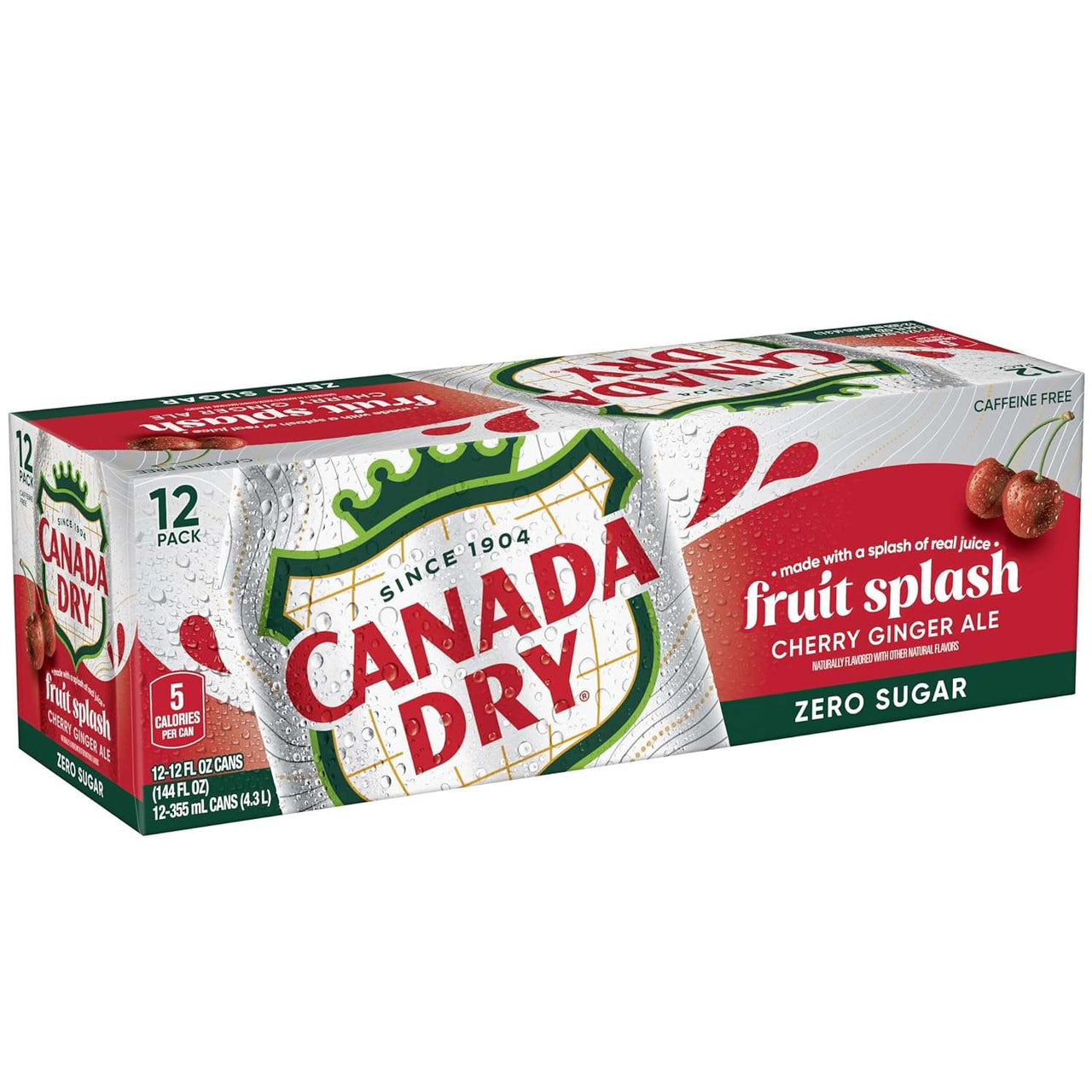 12 Pack Canada Dry Fruit Splash Cherry Ginger Ale Zero Sugar