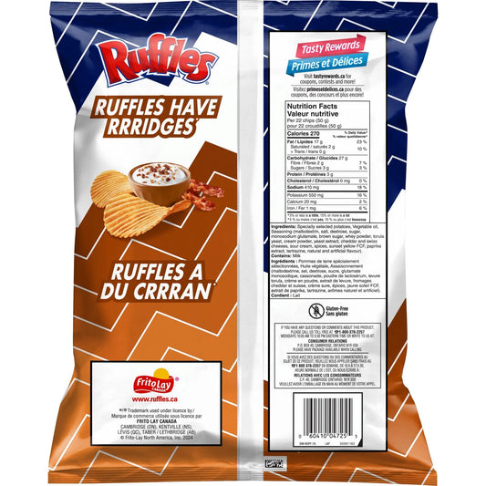 Ruffles Sour Cream 'N Bacon Flavoured Potato Chips, 200g