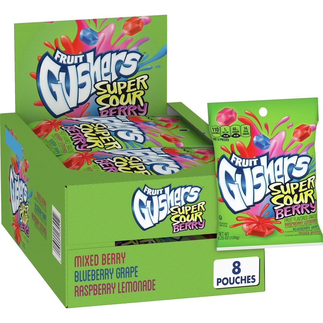 8 Pack Fruit Gushers Super Sour Berry